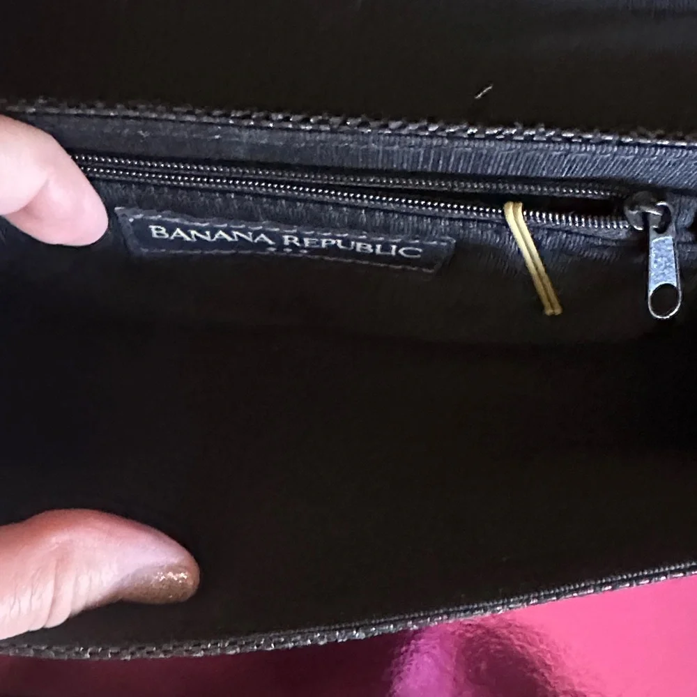 Banana Republic Black Textured Buckle Clutch Evening Bag
